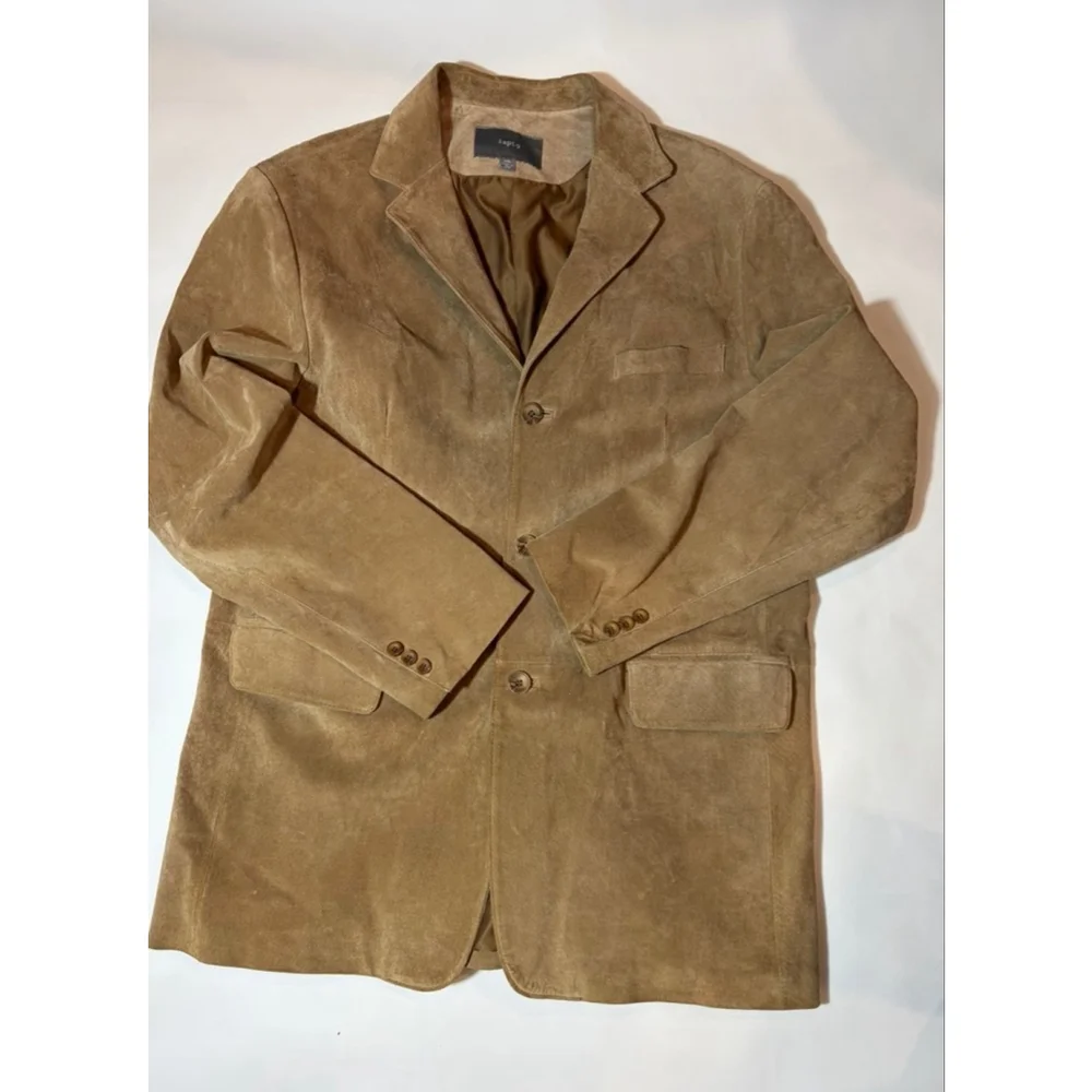 Apt 9 Suede Leather Blazer Jacket Brown 48 Long Western Classic Coat Mens
